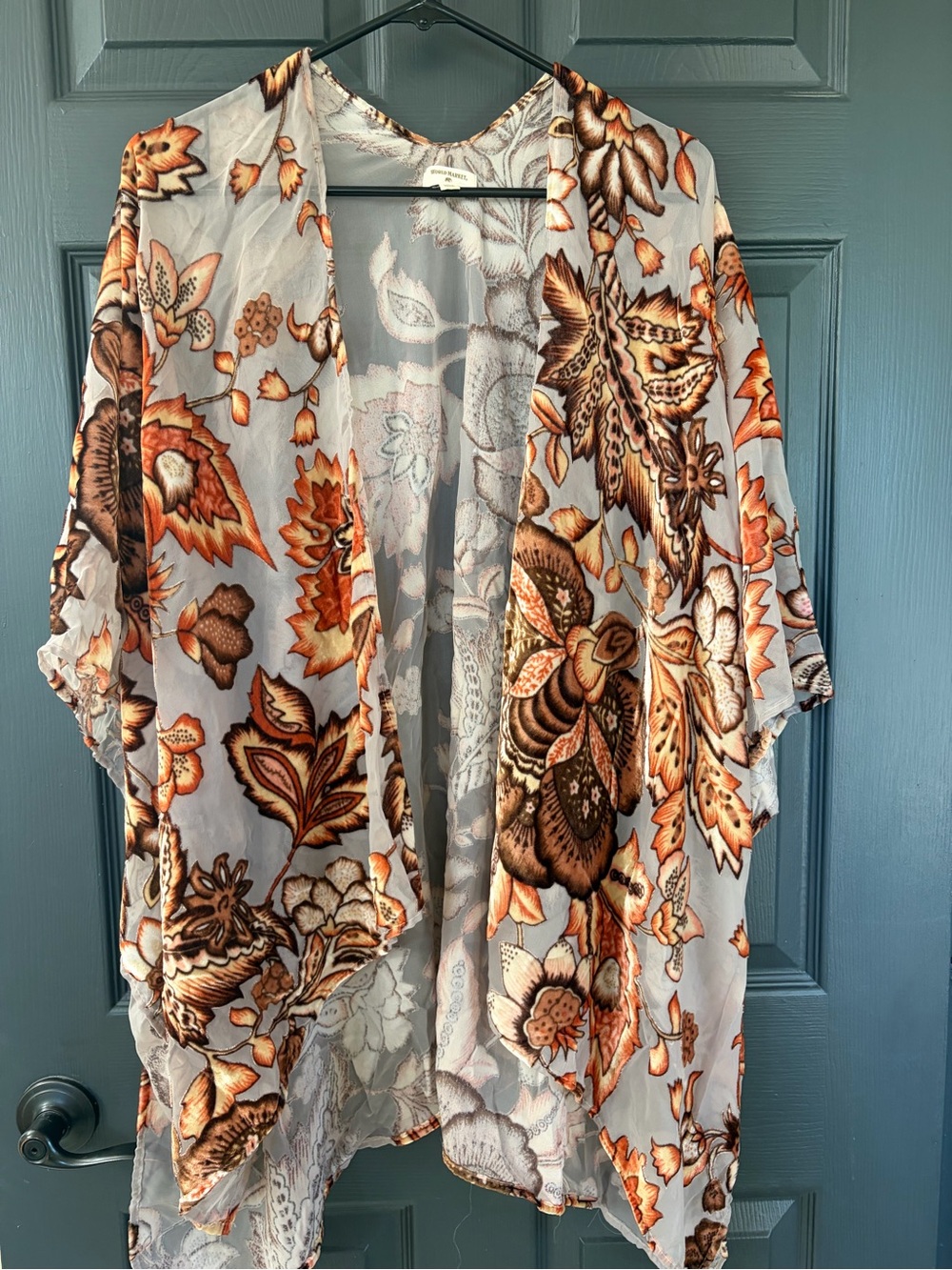 Sheer Floral Wrap / Kimono in Ivory and Brown